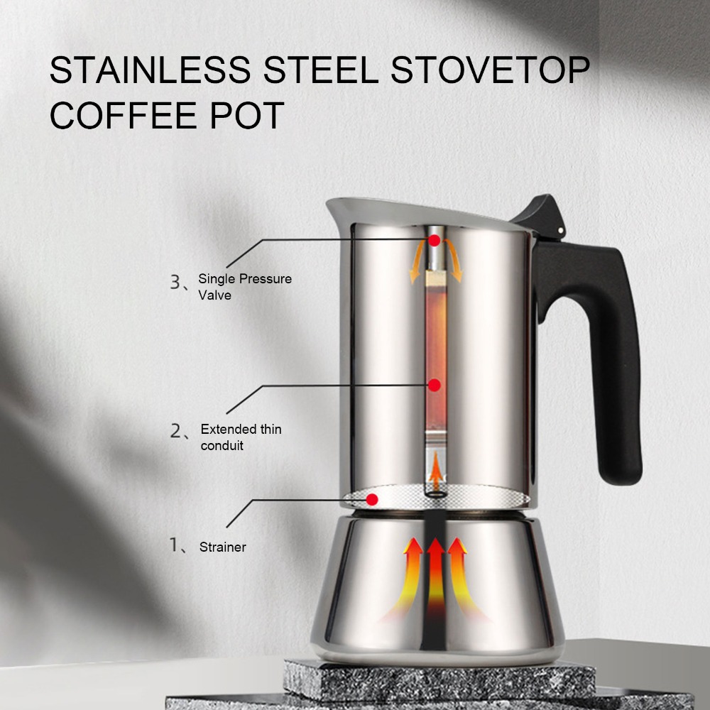 Coffee Equipment Wdt - Cafetera Moka de Acero Inoxidable, Gran